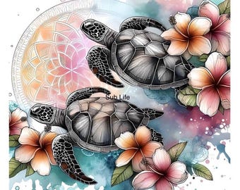Tortugas marinas en acuarela / Envoltorio para vaso de 20 oz / Diseños de sublimación, descargas digitales / PNG