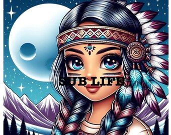 Indianer Mädchen | 20 Unzen Tumbler Wrap | Sublimations-Designs, Digitale Downloads | PNG
