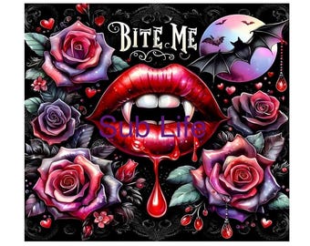 Vampire Lips Bite Me Halloween Gothic 20oz Tumbler Wrap | Sublimation Designs, Digital Downloads | PNG