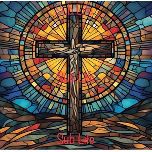 Croce in vetro colorato / Religioso / Tumbler Wrap da 20 once / Disegni a sublimazione, download digitali / PNG