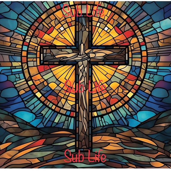 Stained Glass Cross | Religious | 20oz Tumbler Wrap | Sublimation Designs, Digital Downloads | PNG