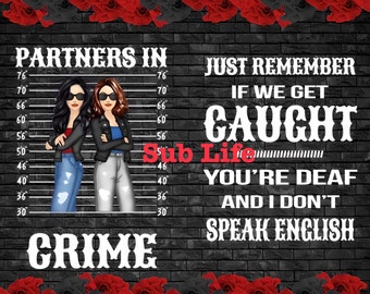Partners In Crime | Freundschaft | Schwarz & Braunes Haar | 20 Unzen Tumbler Wrap | Sublimations-Designs, Digitale Downloads | PNG