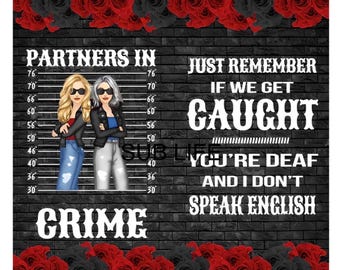 Partners In Crime | Freundschaft | Blond & Grau | 20 Unzen Tumbler Wrap | Sublimations-Designs, Digitale Downloads | PNG