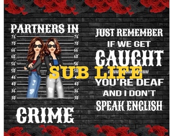Partners In Crime | Freundschaft | Braunes Haar | 20 Unzen Tumbler Wrap | Sublimations-Designs, Digitale Downloads | PNG