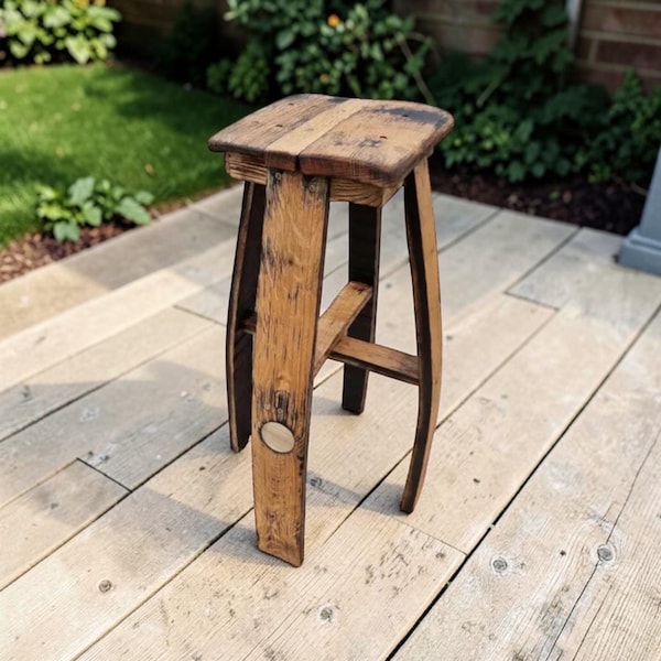 Whiskey Barrel Bar Stool | Single Reclaimed Wood Seat