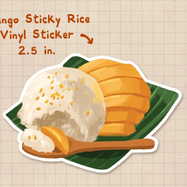 Mango Sticky Rice Sticker | Water-Resistant, Laminated, Vinyl Die-Cut | Southeast Asian Food Sticker, Laptop Sticker, Journal Sticker