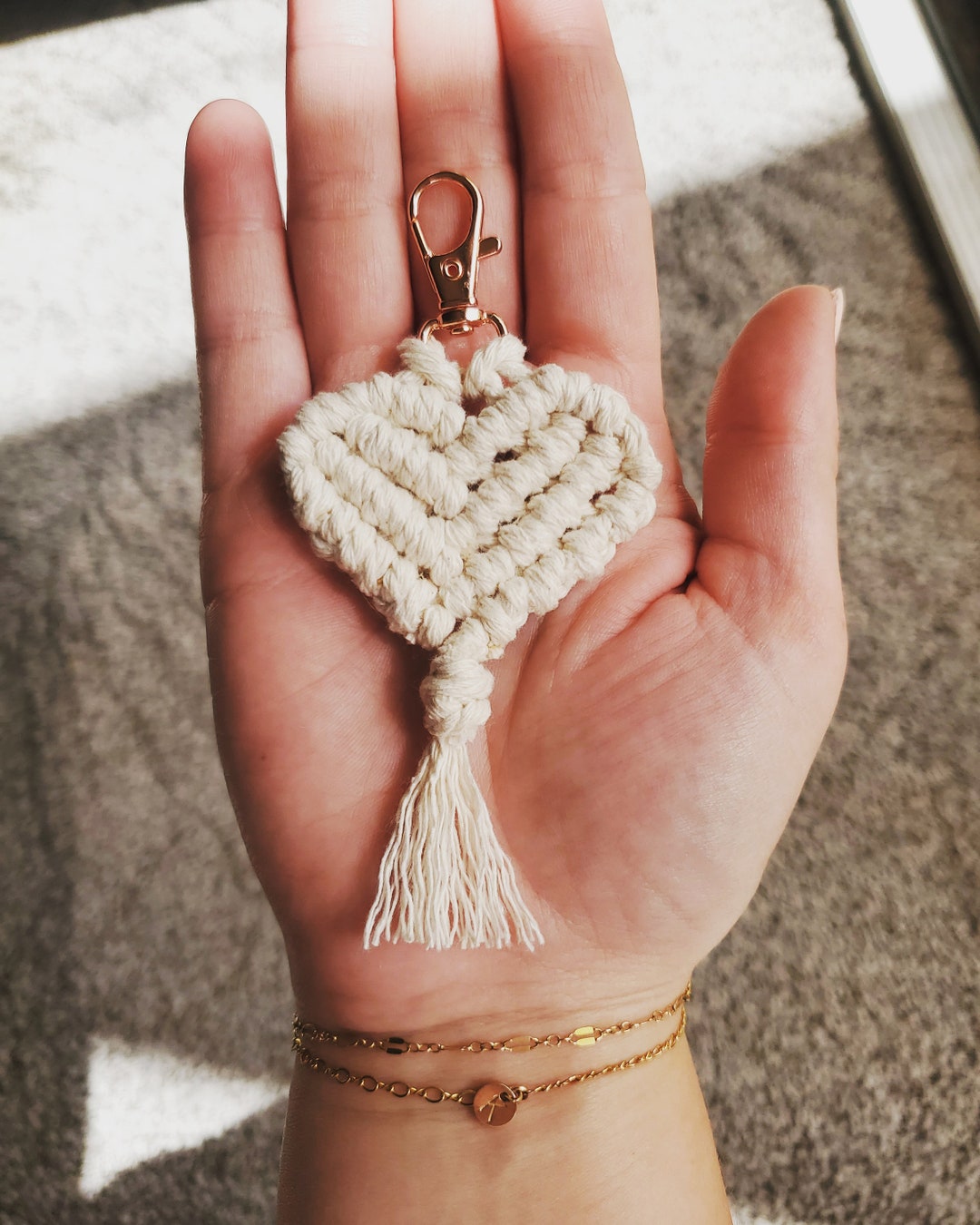Heartshaped Macrame Keychain Etsy