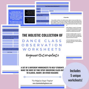 Dance Class Observation Worksheets - Beginner/Intermediate