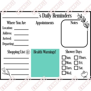 Printable Memory Care Board Digital Image - Dementia Patient Care Board - Alzheimer&#39;s Patient Daily Reminders Ideal for Whiteboard
