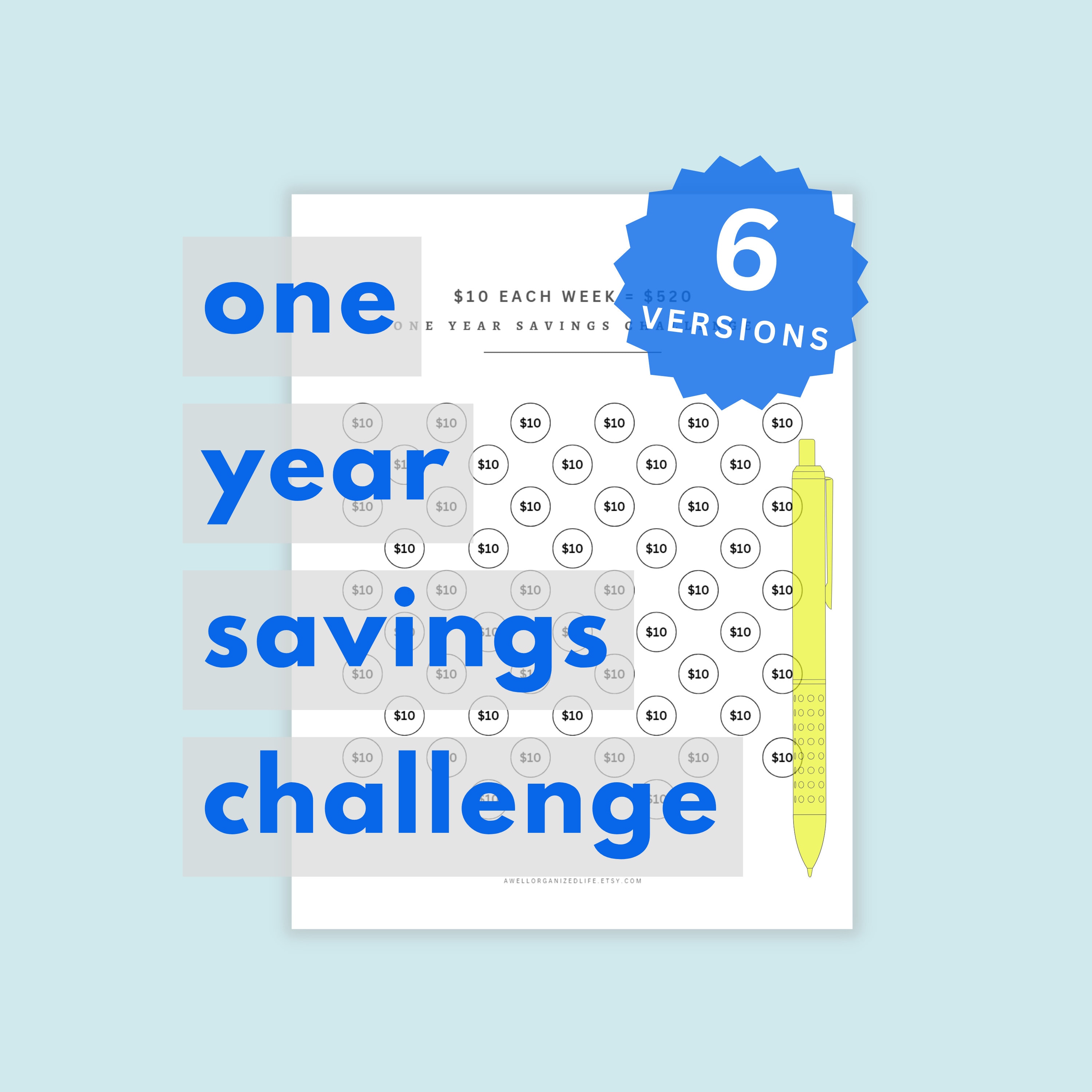 One Year Savings Challenge Printable