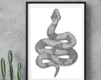 Blanco y negro dibujado a mano serpiente arte desierto tema estilo japonés moderno minimalista descargar arte de pared impreso