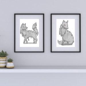 Black and white Ink Drip Fox Art Printable wall art digital download unique gifts