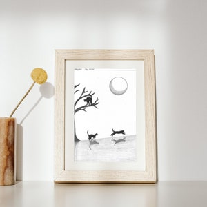 Hand Drawn Png cute cats artwork digital download printable wall art cat lover gift black and white hand made