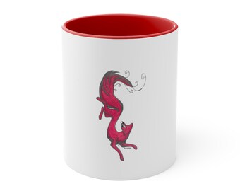 Accent Coffee Mug, 11oz  Cute fox artwork handdrawn on your cup of coffee or tea
