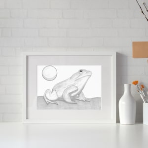 Hand Drawn Bullfrog Black and white printable wall art Original bullfrog artwork cartoon bullfrog image American bullfrog drawing frog print