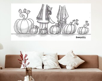 Black and White Portrait of headless couple, Halloween Pumpkins, Fall Theme, Cute Fall Decor