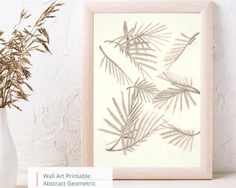 Black and white abstract palm leaves handdrawn palm leaf wall art modern boho print