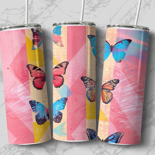Butterfly Tumbler Sublimation Download, Butterfly Design SVG, Retro 1980s Design, Butterly decal, Customer Tumblers SVG, Personal-tumbler