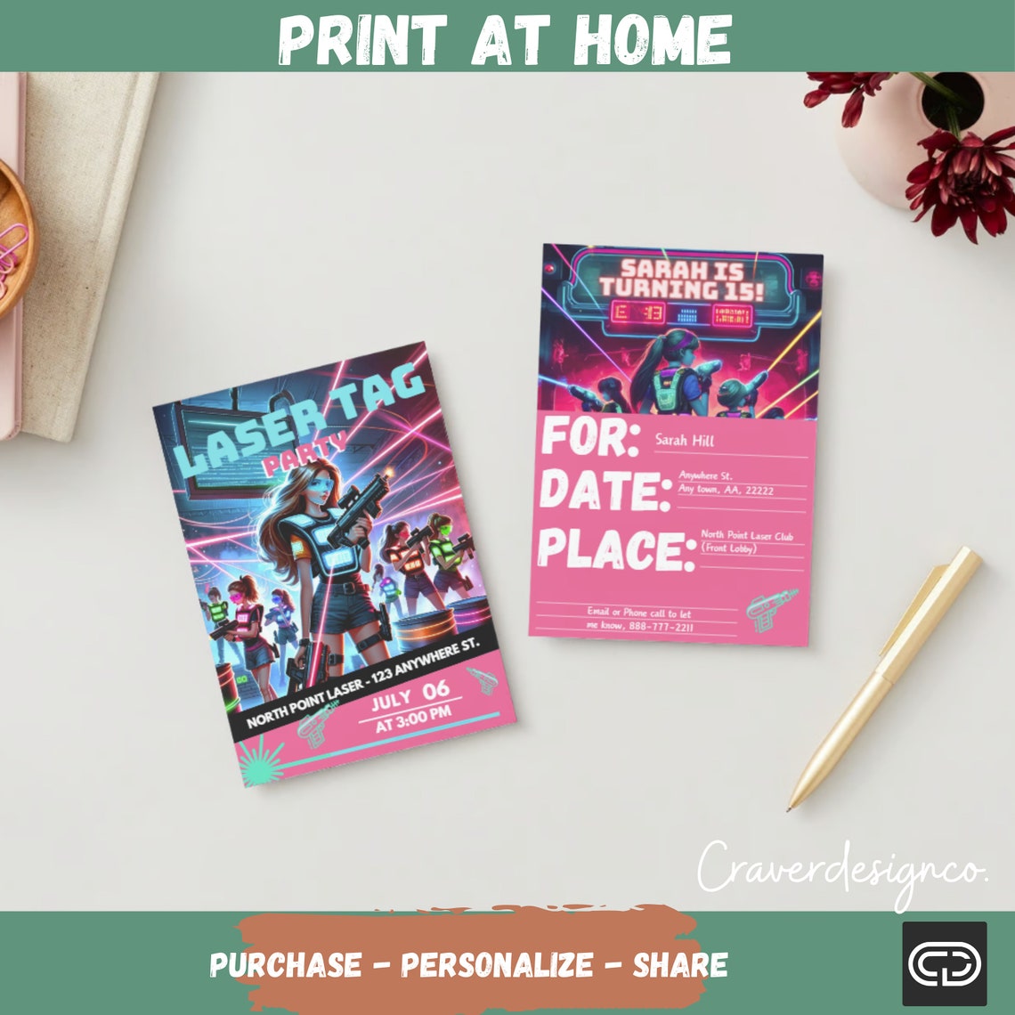 Laser Tag Party Invitation Template for Birthday Party, Personalize ...