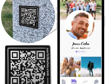 Memorial Webpage and QR Code Memorial Plaque for Loved One's Cemetery Headstone Grave Marker; Bereavement Gifts for Loss of Loved One
