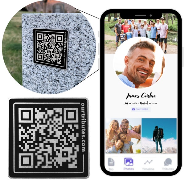 Memorial Webpage and QR Code Memorial Plaque for Loved One's Cemetery Headstone Grave Marker; Bereavement Gifts for Loss of Loved One