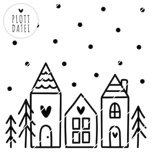 Christmas village - plotter file in SVG and PNG, Christmas scene, houses, Cricut, SVG Christmas, fir tree, Christmas, Christmas tree, heart