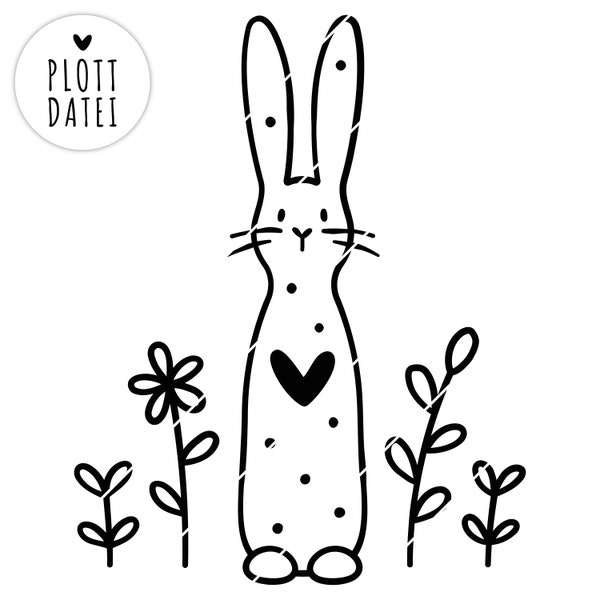 Spring Bunny - plotter file in SVG and PNG, Sweet Bunny, Cricut, SVG Easter, Easter Bunny, Spring, Flowers, Bunny Mail, Happy Easter, Heart