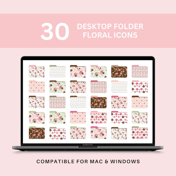 Desktop Folder Icons, Pink Florals, INSTANT DOWNLOAD, Aesthetic Organizer, Organized Computer, Student Productivity, Clutter Free Laptop