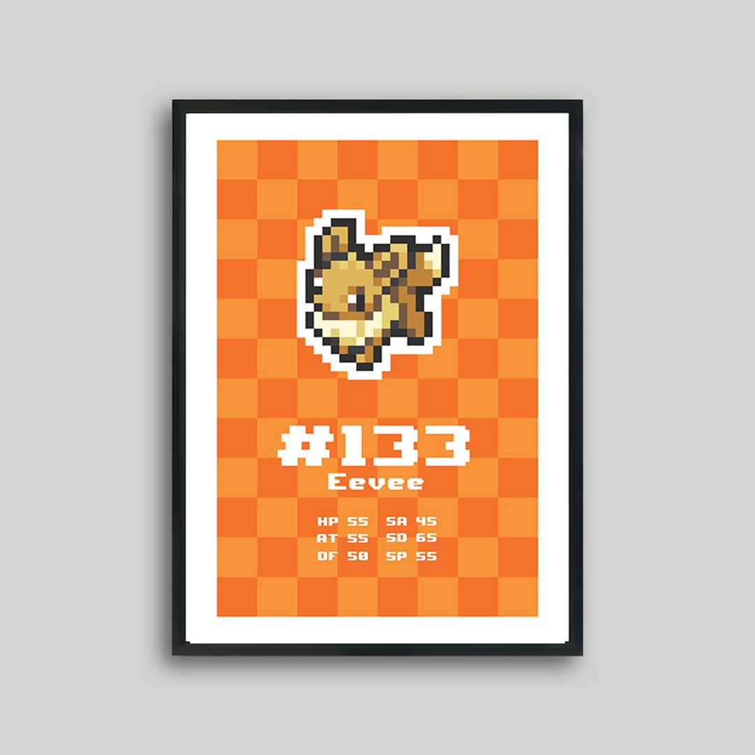 Minimal Pixel Eevee Sprite Pokemon Wall Art Poster Etsy