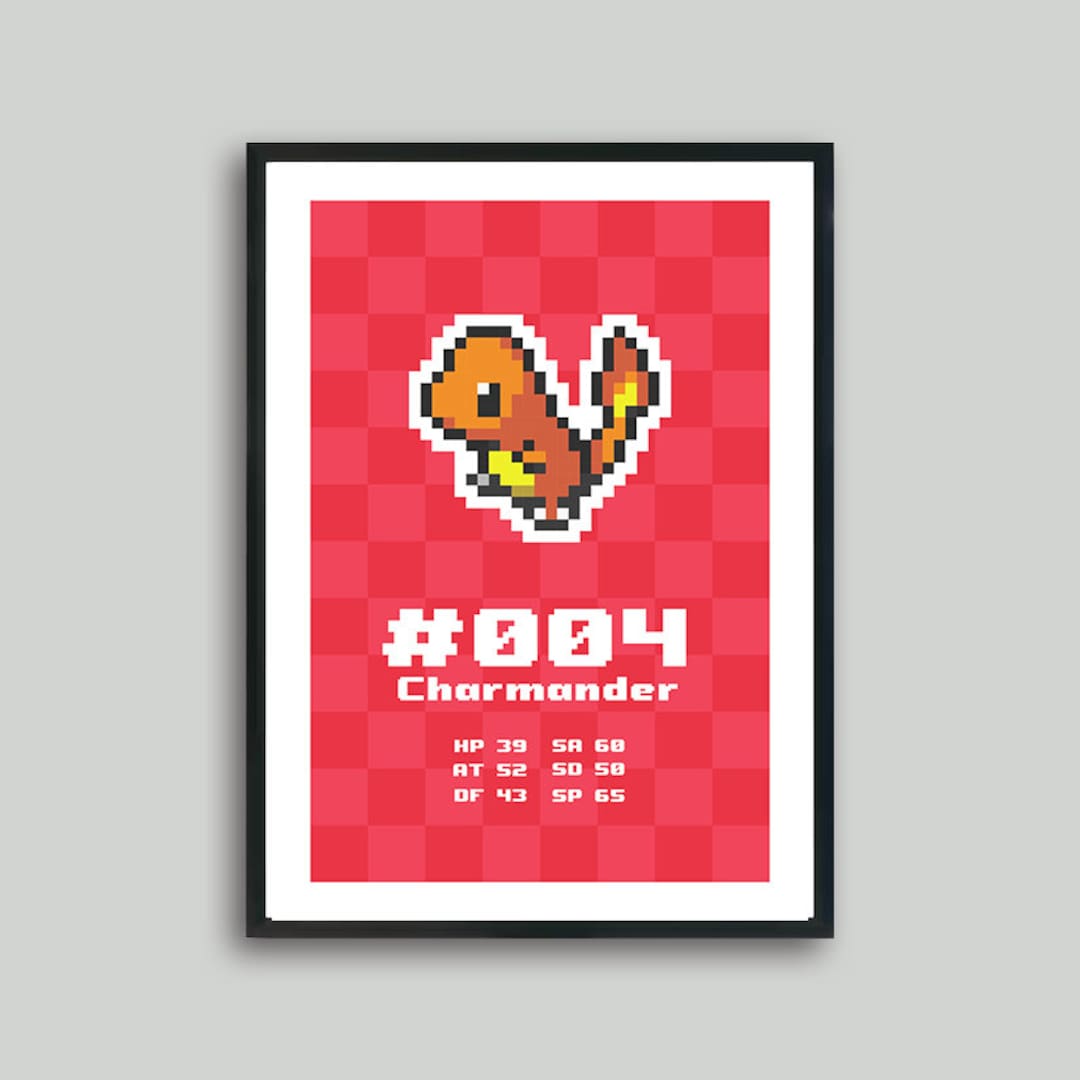 Minimal Pixel Charmander Sprite Pokemon Wall Art Poster Etsy