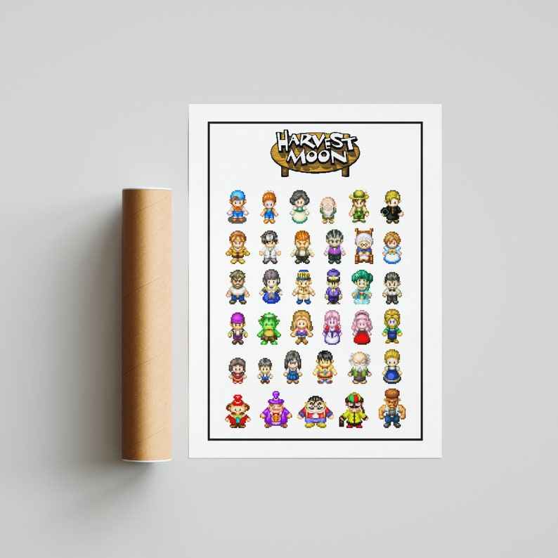 Harvest Moon PRINTABLE Characters and Friends Minimal Pixel Sprite Art ...