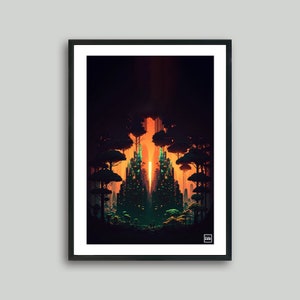 Forest Solarpunk Pixel City Aesthetic Gamer Wall Art Poster