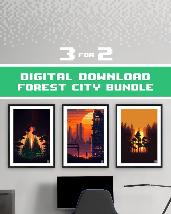 Digital Download Forest Solarpunk City Aesthetic Wall Art 