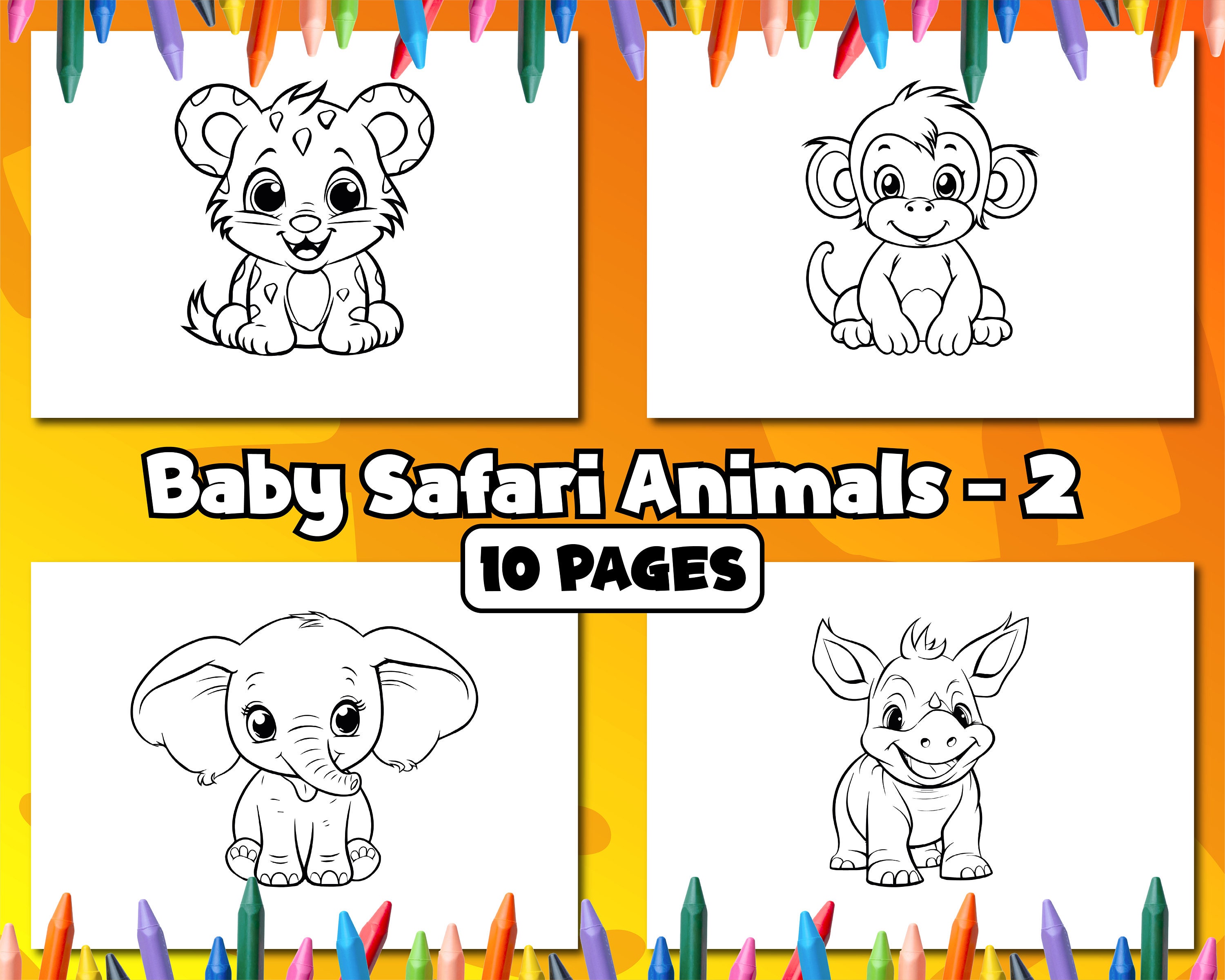10 Printable Baby Safari Animals Coloring Pages Vol.2 - Etsy