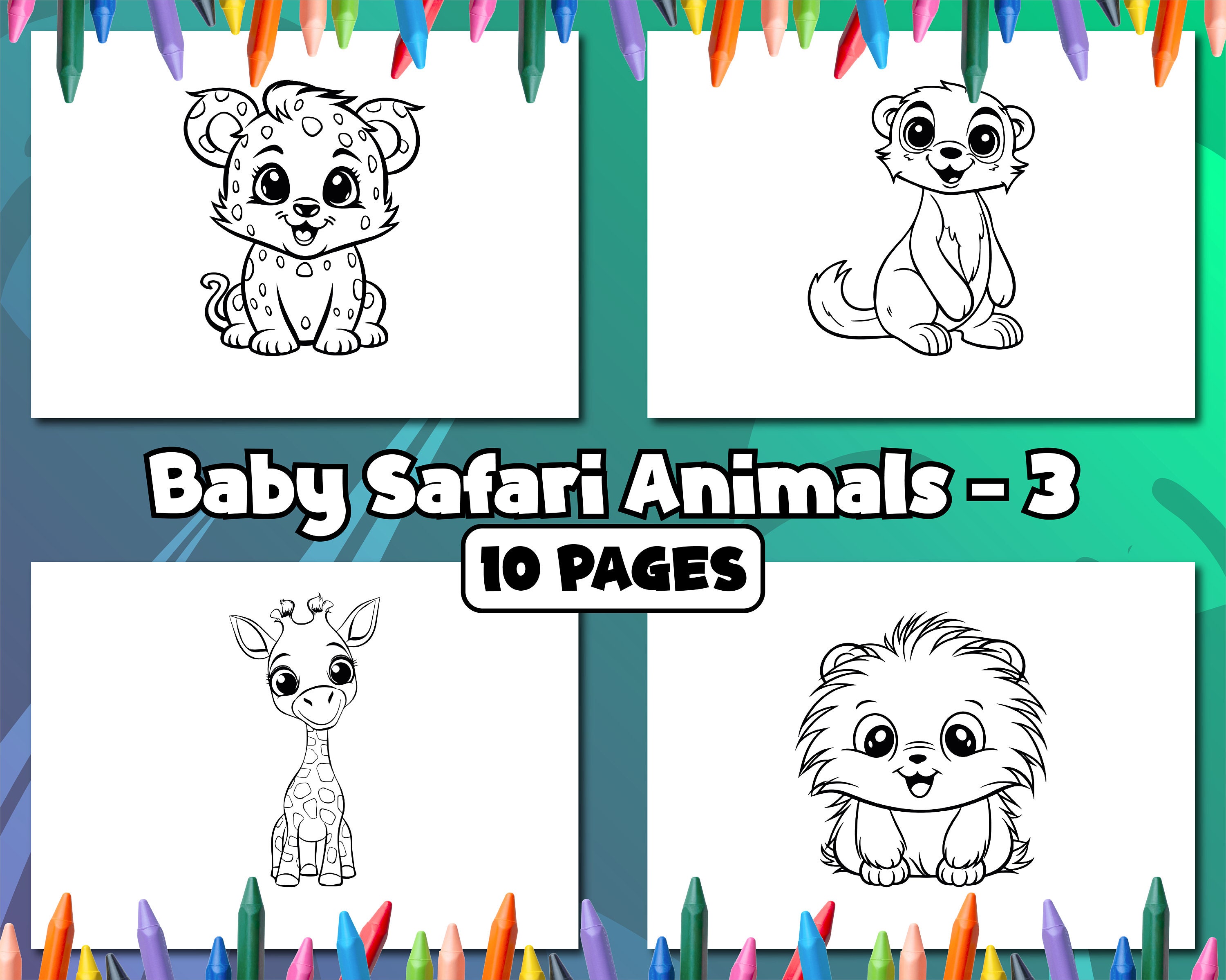 10 Printable Baby Safari Animals Coloring Pages Vol.3 Etsy