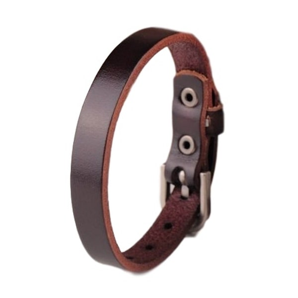 Personalized Genuine Dark Brown Leather Bracelet with Buckle