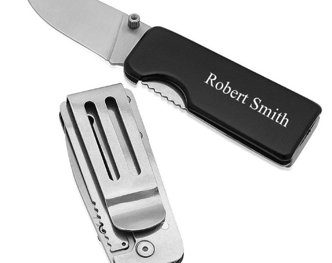 Personalized Money Clip with Small Knife - Free Engraving
