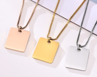 Personalized Rectangle Square Stainless Steel Necklace Pendant - Free Engraving