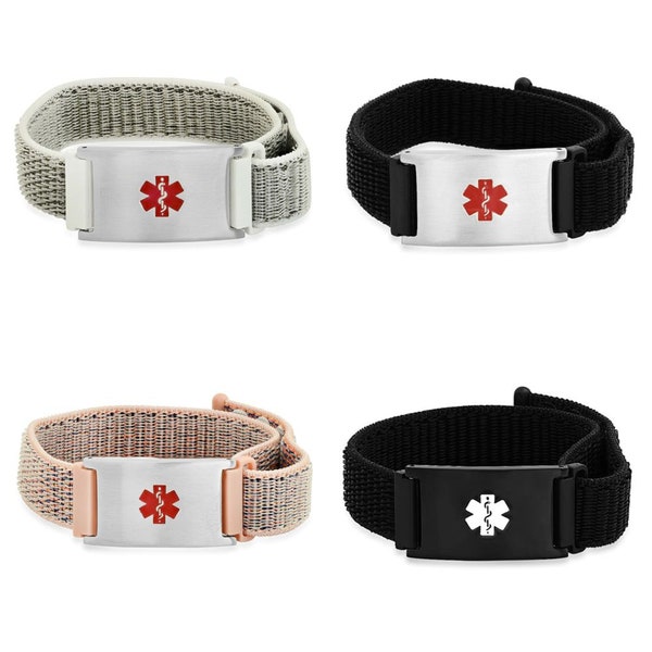 Personalized Quality Medical ID Bracelet With Adjustable Lightweight Nylon Strap