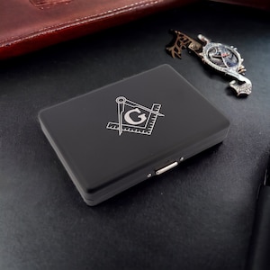 Personalized Quality Metal Storage Cigarette Case with Masonic Symbol