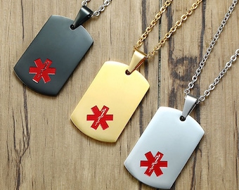 Quality Stainless Steel Medical ID Dog Tag Pendant With Chain