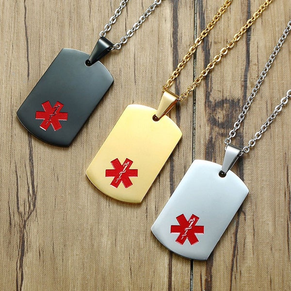 Quality Stainless Steel Medical ID Dog Tag Pendant With Chain