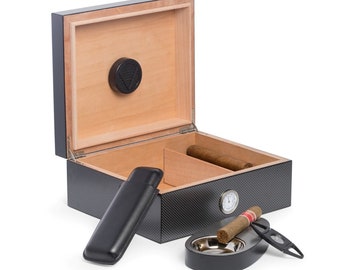 Bey-Berk 6 Piece "Carbon Fiber" Design Humidor Set