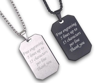 Personalized High Quality Brushed Stainless Steel Dog Tag Pendant - Free Engraving