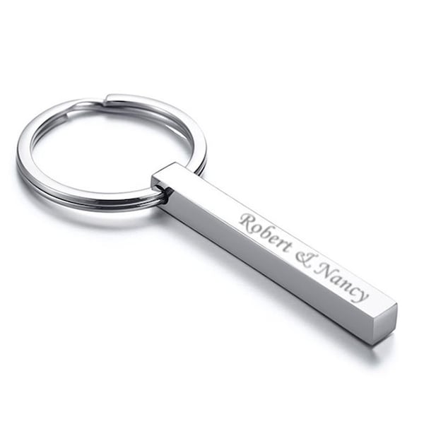 Personalized Quality All Metal Stainless Steel Bar Keychain - Free Engraving