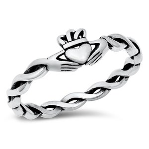 Quality 925 Sterling Silver Rope Claddagh Ring