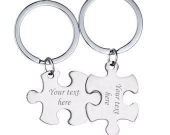 Personalized Quality Stainless Steel Matching Puzzle Keychain - Free Engraving