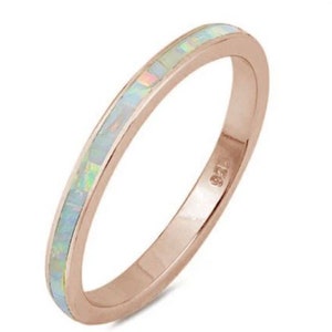 Personalized 3mm Sterling Silver Rose Gold Plated White Opal Ring