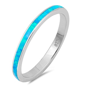 3mm Sterling Silver Light Blue Lab Opal Promise Ring