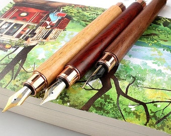 Personalized High Quality Vintage Wood and Metal Fountain Pen - Free Engraving